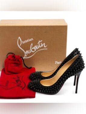 Christian Louboutin Pigalle Black Suede Spiked Heels Authentic. Size 38